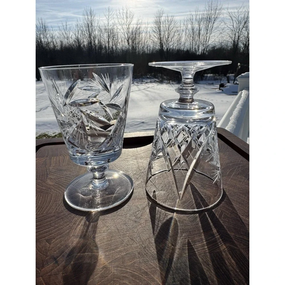 Set 2 Csopak Port AJKA Glass Crystal Cup Juice RETIRED Pinwheel EUC Beautiful!